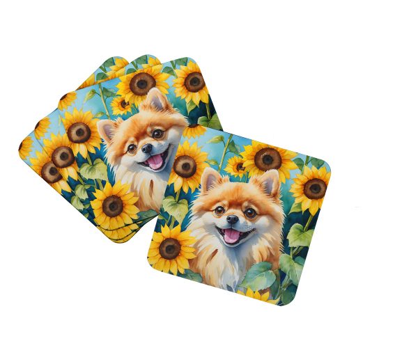Pomeranian in Sunflowers Foam Coasters Sale