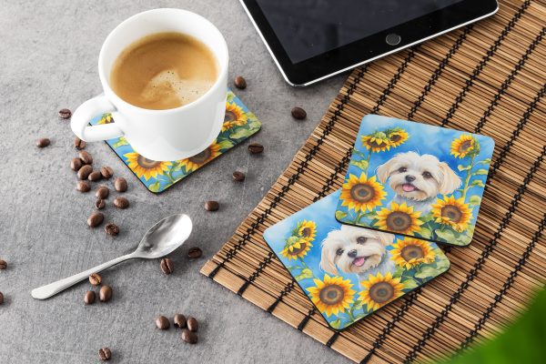 Maltese in Sunflowers Foam Coasters Online Sale - Image 3