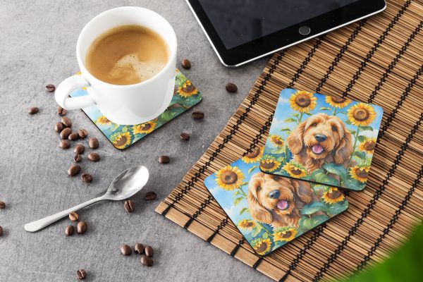 Otterhound in Sunflowers Foam Coasters Online Sale - Image 3