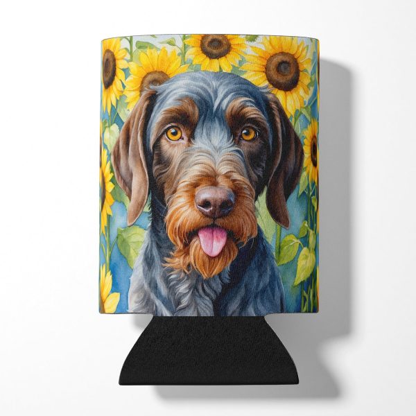 German Wirehaired Pointer in Sunflowers Can or Bottle Hugger Fashion