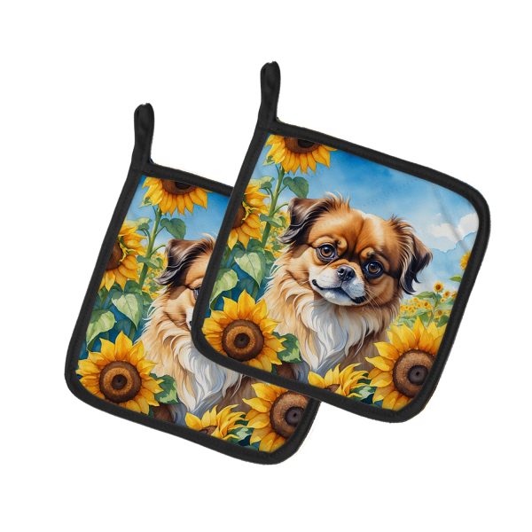 Tibetan Spaniel in Sunflowers Pair of Pot Holders Online Sale