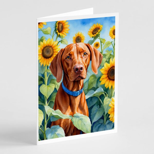Vizsla in Sunflowers Greeting Cards Pack of 8 on Sale