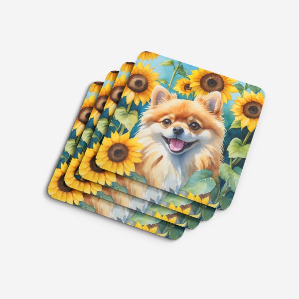 Pomeranian in Sunflowers Foam Coasters Sale - Image 4