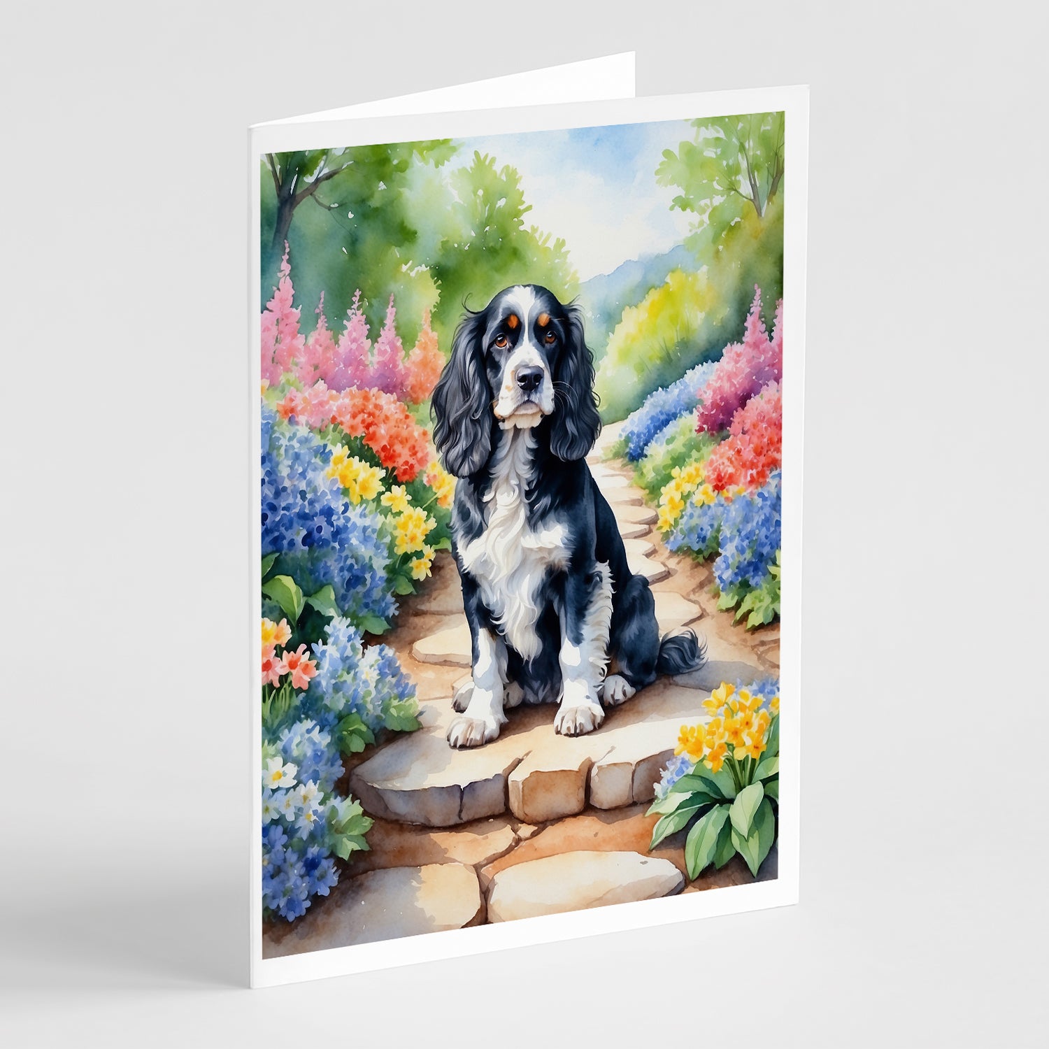 Cocker Spaniel Spring Path Greeting Cards Pack of 8 For Sale