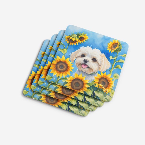 Maltese in Sunflowers Foam Coasters Online Sale - Image 4