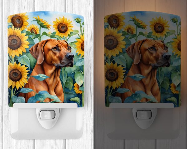 Rhodesian Ridgeback in Sunflowers Ceramic Night Light on Sale - Image 2
