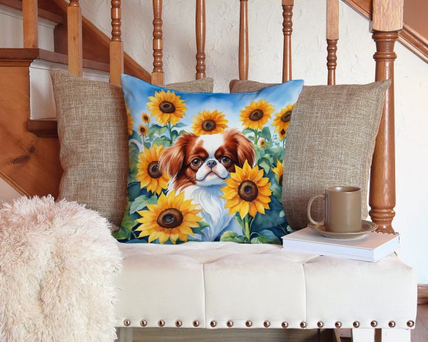 Japanese Chin in Sunflowers Throw Pillow Online - Image 3