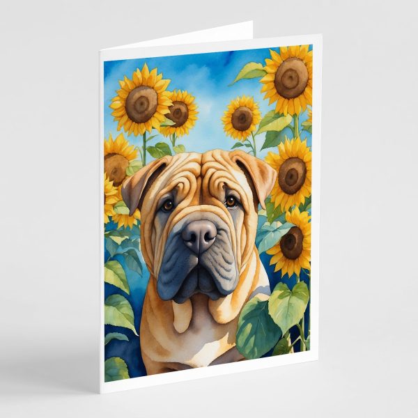 Shar Pei in Sunflowers Greeting Cards Pack of 8 Hot on Sale