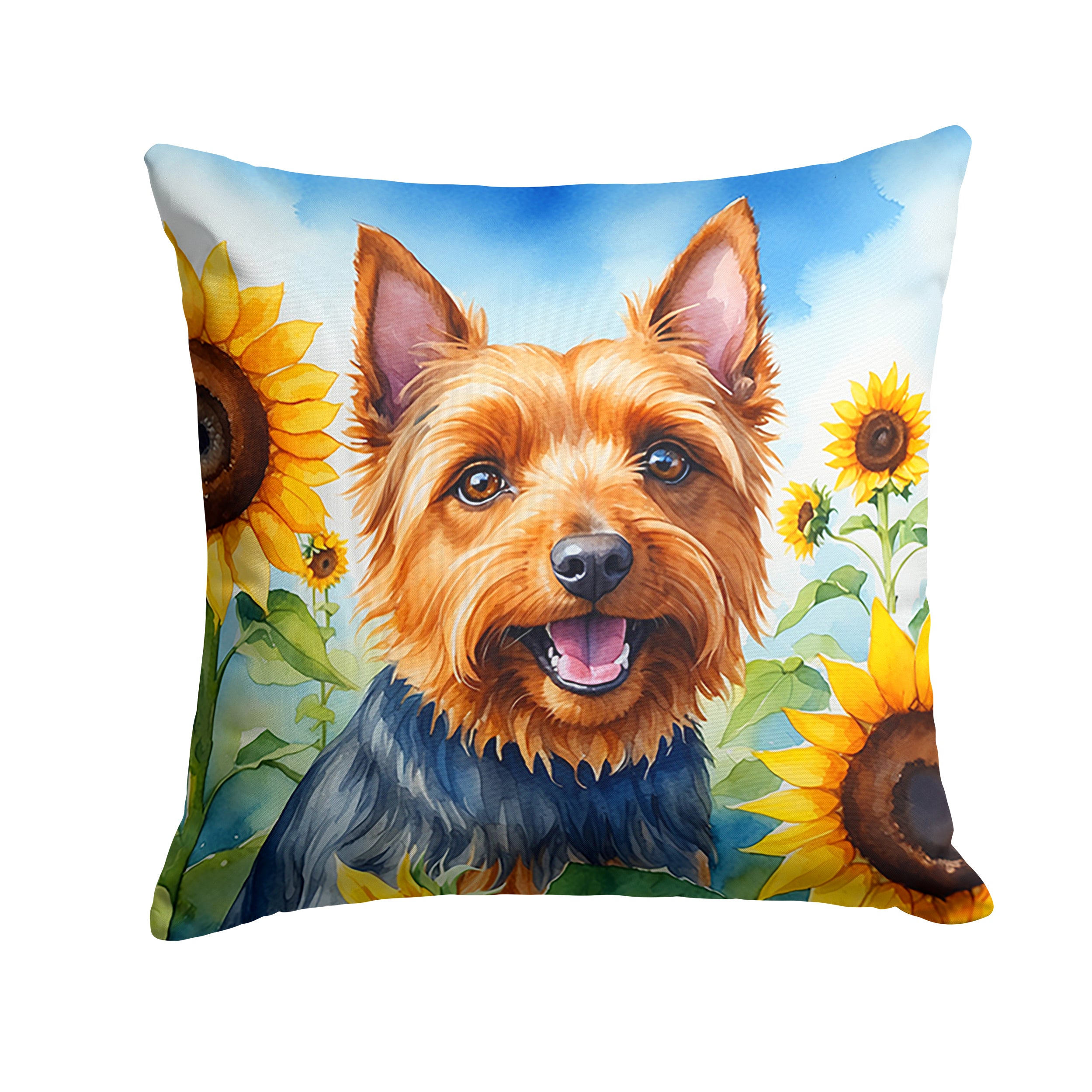 Australian Terrier in Sunflowers Throw Pillow Supply