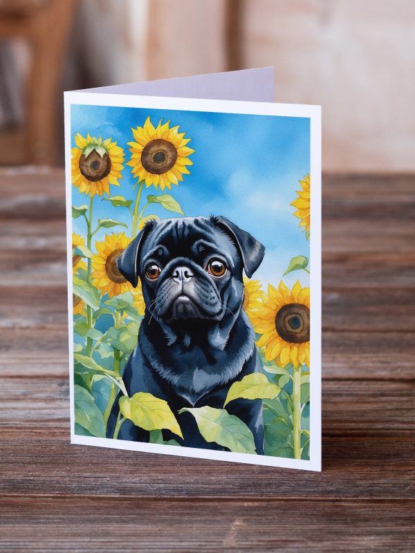 Pug in Sunflowers Greeting Cards Pack of 8 For Cheap - Image 2