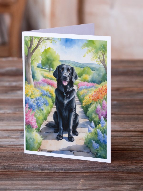 Flat-Coated Retriever Spring Path Greeting Cards Pack of 8 Hot on Sale - Image 2