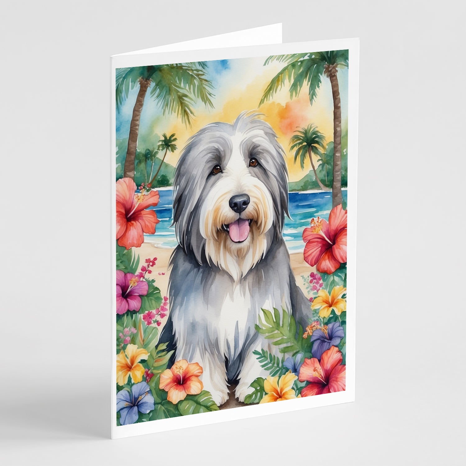 Bearded Collie Luau Greeting Cards Pack of 8 For Cheap