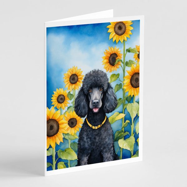 Black Poodle in Sunflowers Greeting Cards Pack of 8 Fashion