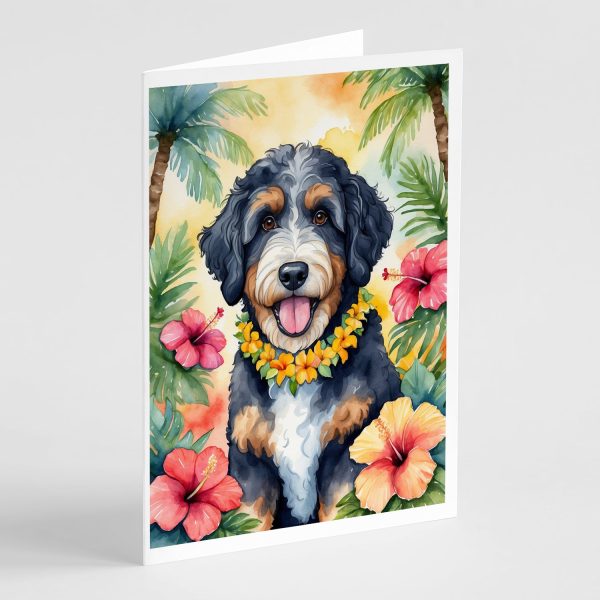 Bernedoodle Luau Greeting Cards Pack of 8 Supply