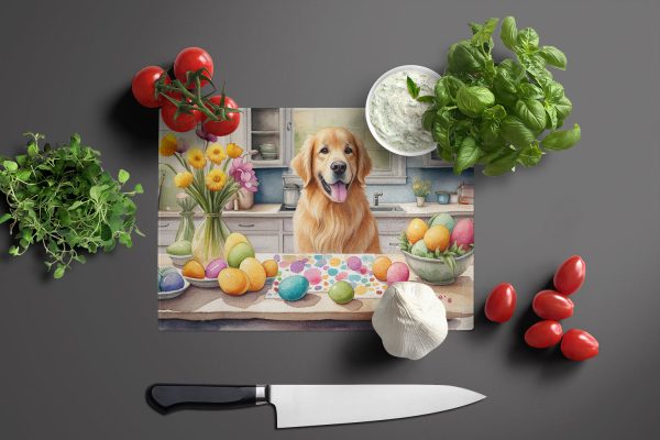 Decorating Easter Golden Retriever Glass Cutting Board For Sale - Image 3