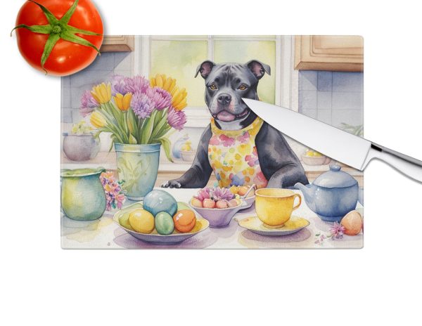 Decorating Easter Staffordshire Bull Terrier Glass Cutting Board Hot on Sale - Image 4