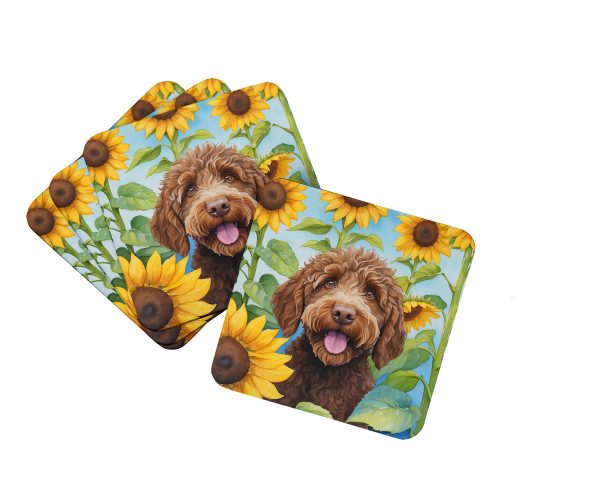 Labradoodle in Sunflowers Foam Coasters Cheap