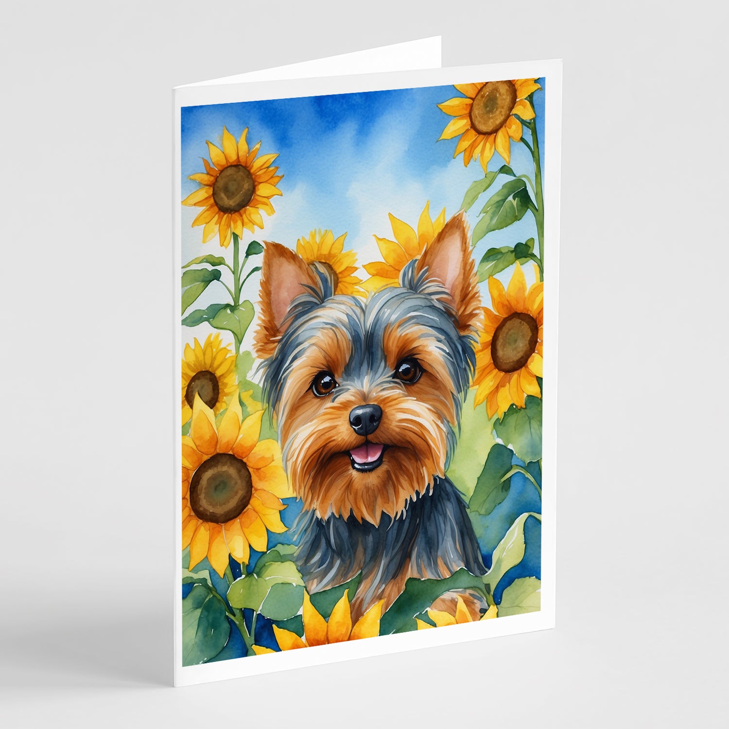 Yorkshire Terrier in Sunflowers Greeting Cards Pack of 8 Supply