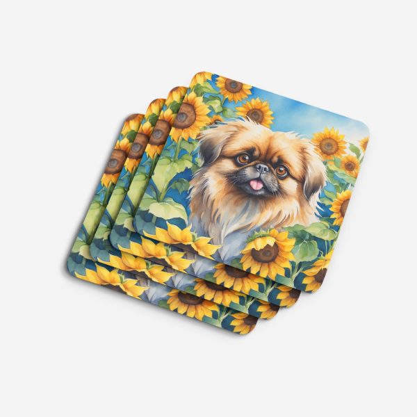 Pekingese in Sunflowers Foam Coasters Cheap - Image 4