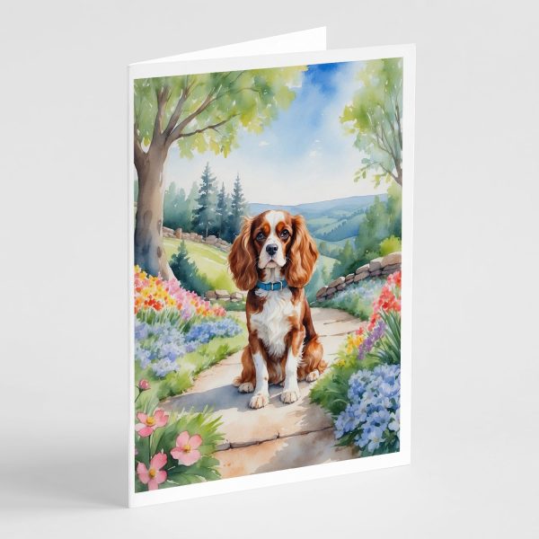 Cavalier Spaniel Spring Path Greeting Cards Pack of 8 For Discount