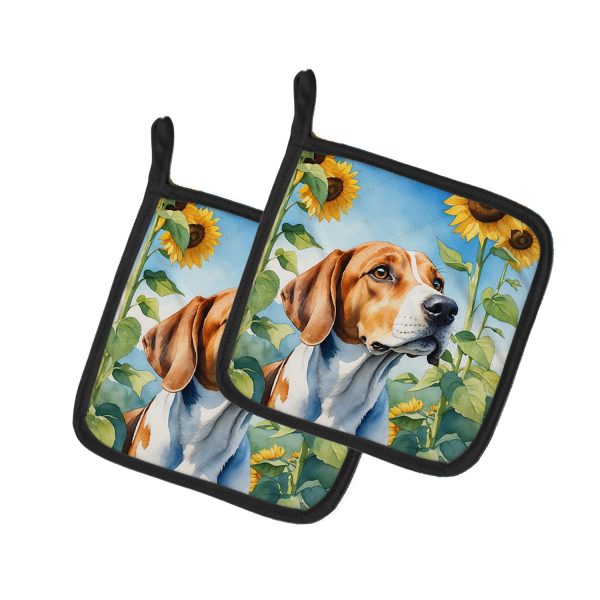 English Foxhound in Sunflowers Pair of Pot Holders Online Hot Sale