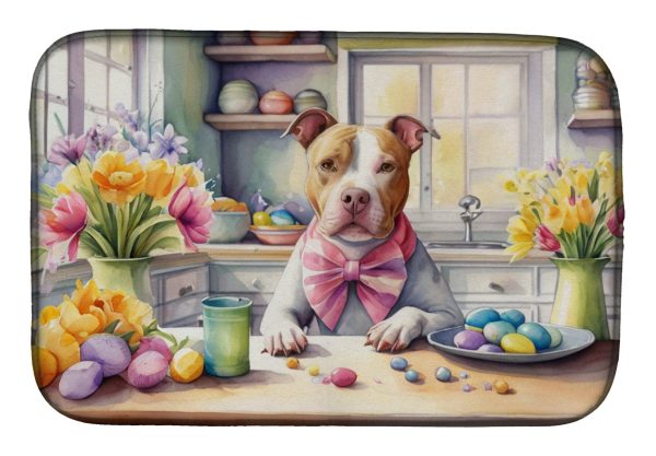 Decorating Easter Pit Bull Terrier Dish Drying Mat Online