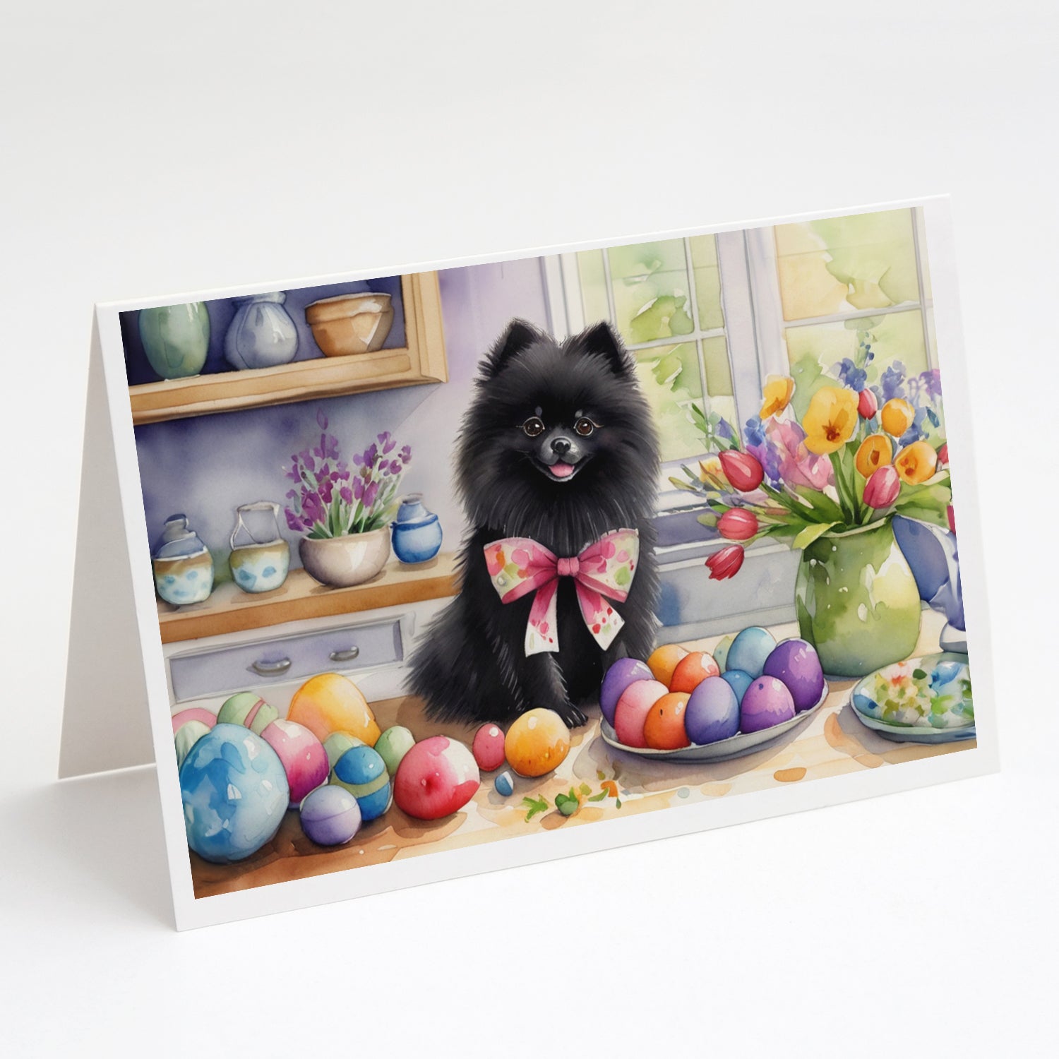 Decorating Easter Pomeranian Greeting Cards Pack of 8 Supply