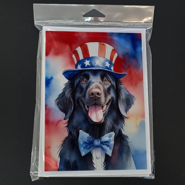 Flat-Coated Retriever Patriotic American Greeting Cards Pack of 8 For Sale - Image 3