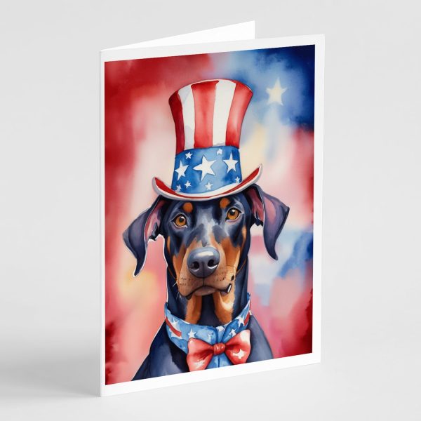 Doberman Pinscher Patriotic American Greeting Cards Pack of 8 on Sale
