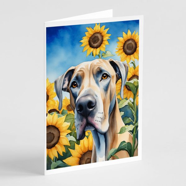 Great Dane in Sunflowers Greeting Cards Pack of 8 Online now