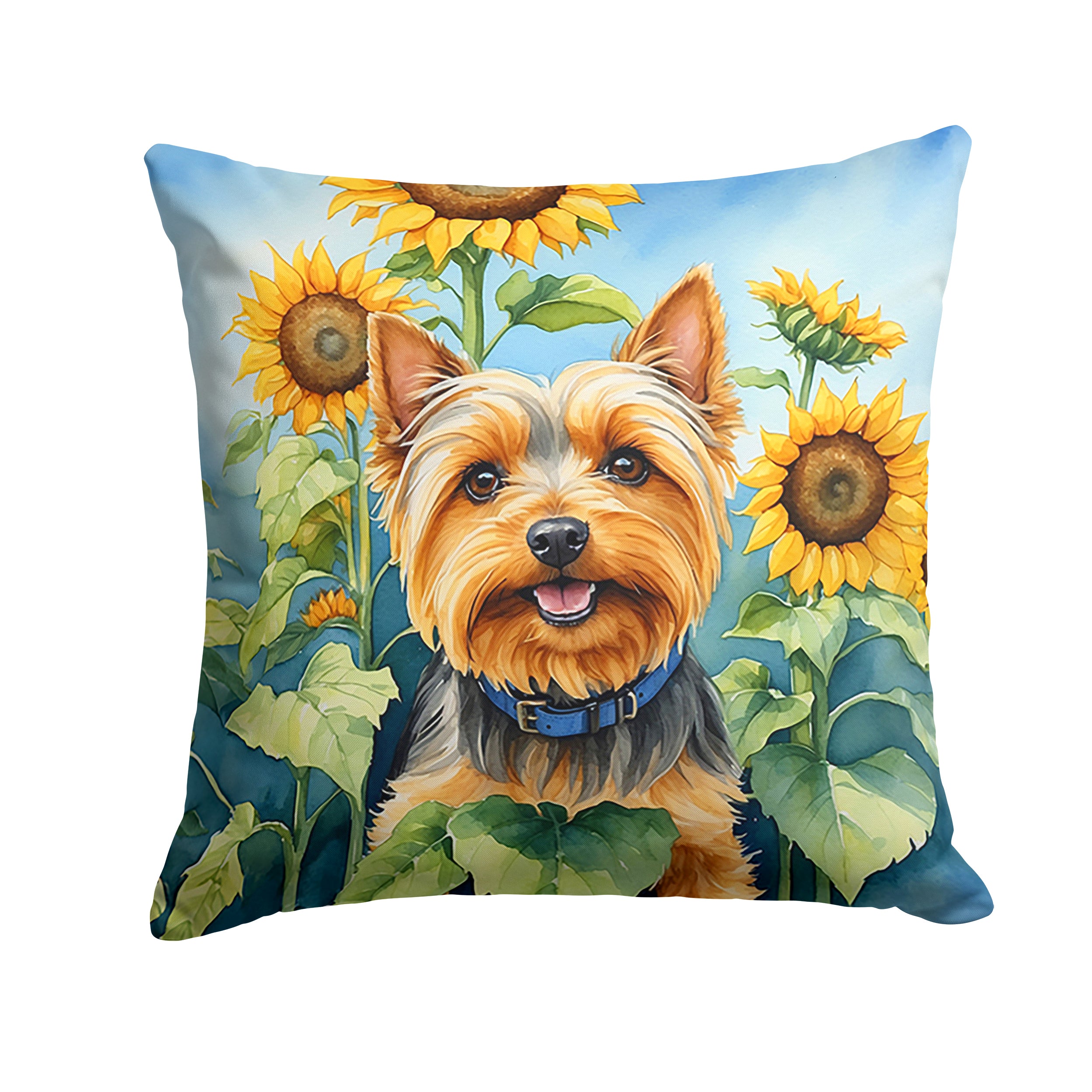 Silky Terrier in Sunflowers Throw Pillow Hot on Sale