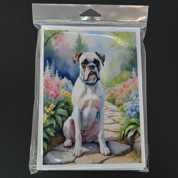 White Boxer Spring Path Greeting Cards Pack of 8 For Cheap - Image 3