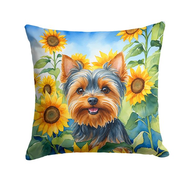 Yorkshire Terrier in Sunflowers Throw Pillow Cheap