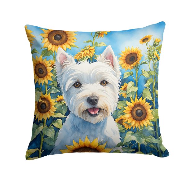 Westie in Sunflowers Throw Pillow For Cheap