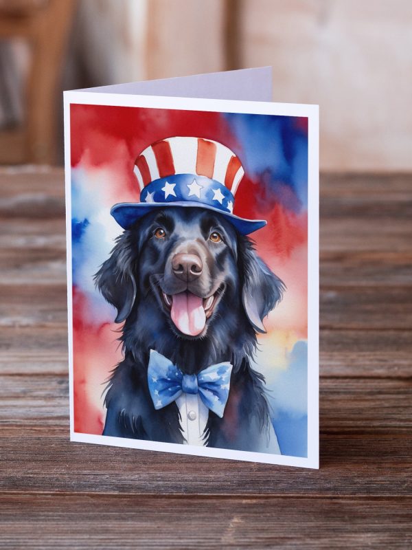 Flat-Coated Retriever Patriotic American Greeting Cards Pack of 8 For Sale - Image 2