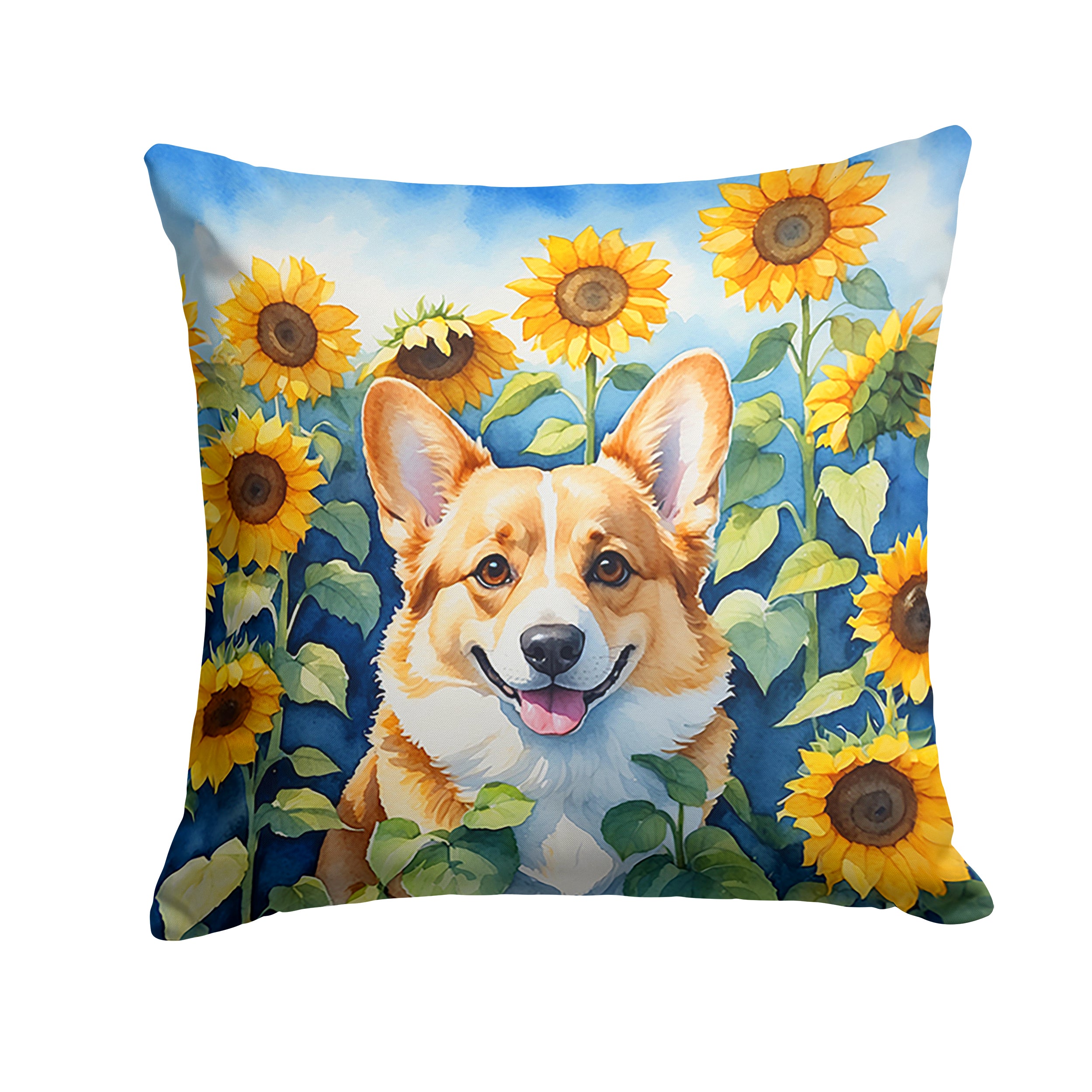 Corgi in Sunflowers Throw Pillow Cheap