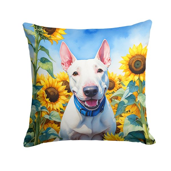 English Bull Terrier in Sunflowers Throw Pillow For Cheap