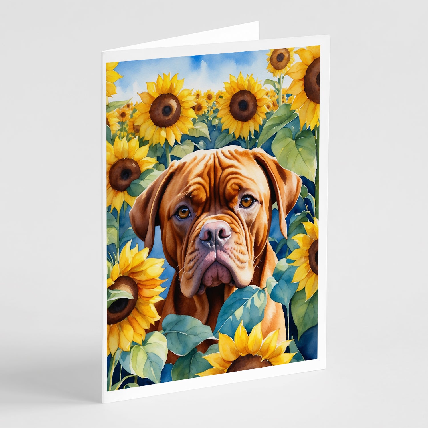 Dogue de Bordeaux in Sunflowers Greeting Cards Pack of 8 Hot on Sale