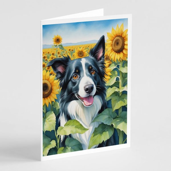 Border Collie in Sunflowers Greeting Cards Pack of 8 Cheap