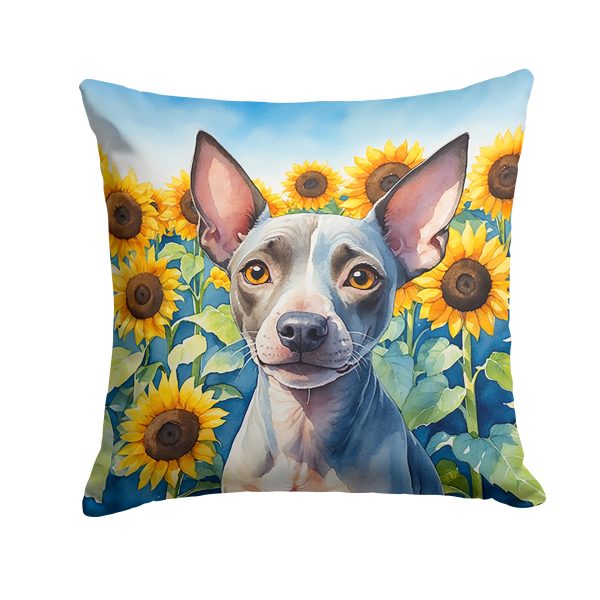 American Hairless Terrier in Sunflowers Throw Pillow Online Sale