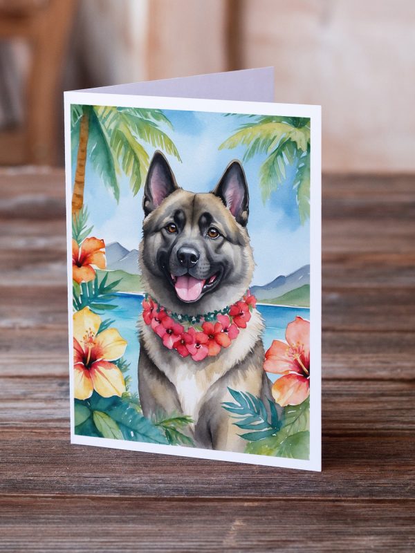 Norwegian Elkhound Luau Greeting Cards Pack of 8 Fashion - Image 3