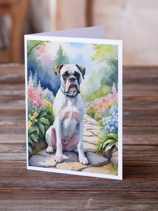 White Boxer Spring Path Greeting Cards Pack of 8 For Cheap - Image 2