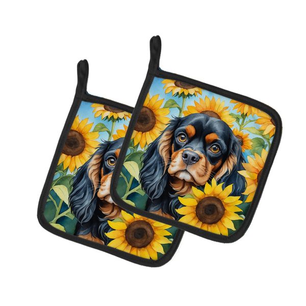 Cavalier Spaniel in Sunflowers Pair of Pot Holders on Sale