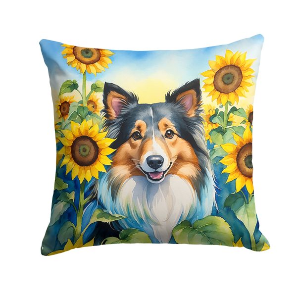 Sheltie in Sunflowers Throw Pillow Discount