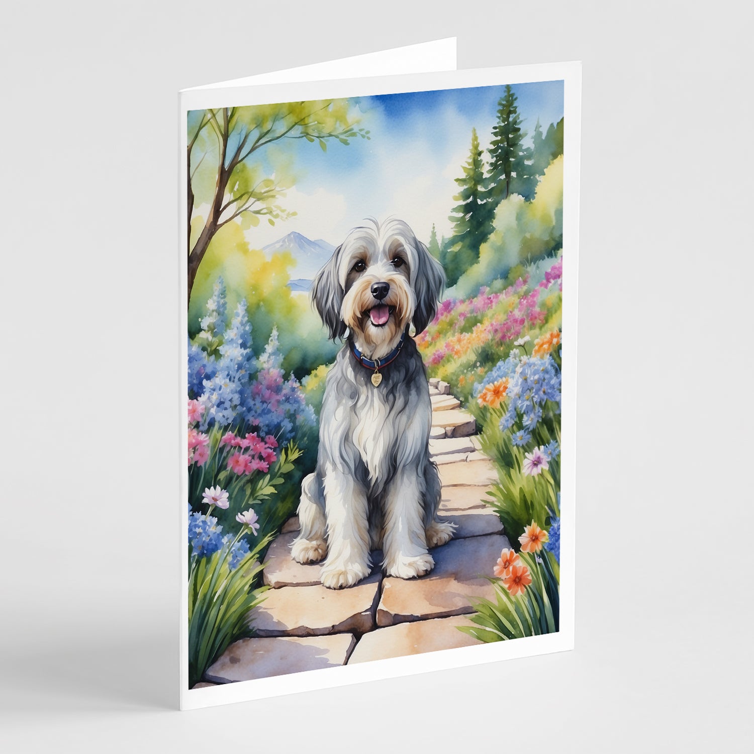 Tibetan Terrier Spring Path Greeting Cards Pack of 8 Online