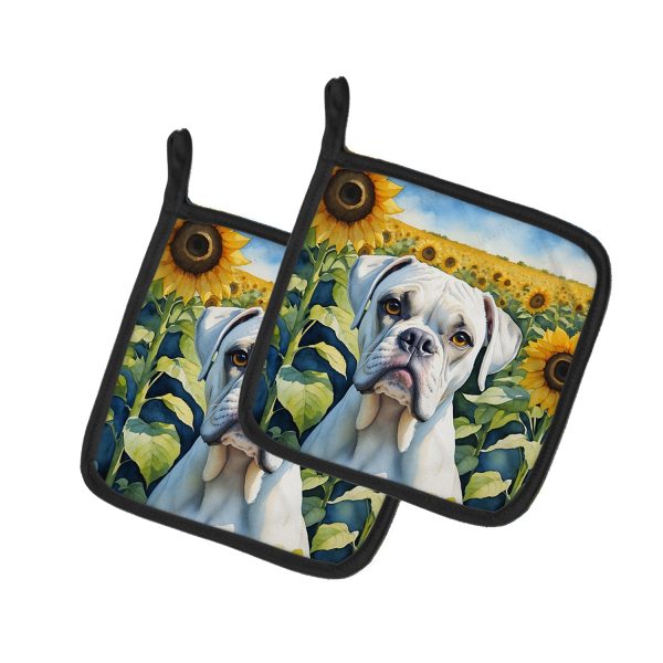 Boxer in Sunflowers Pair of Pot Holders Fashion