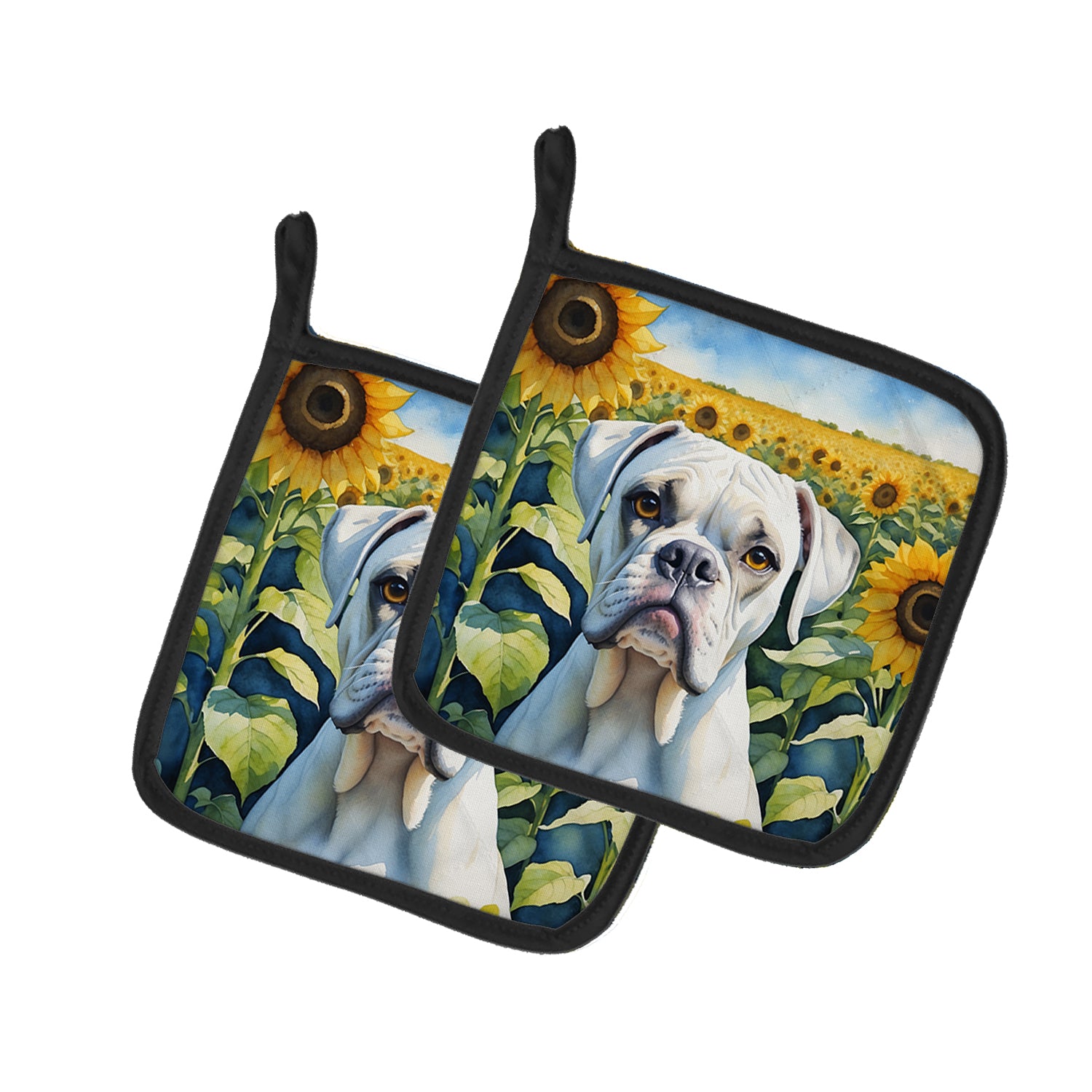 Boxer in Sunflowers Pair of Pot Holders Fashion