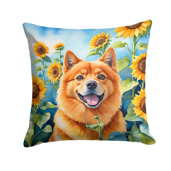 Finnish Spitz in Sunflowers Throw Pillow Online Sale
