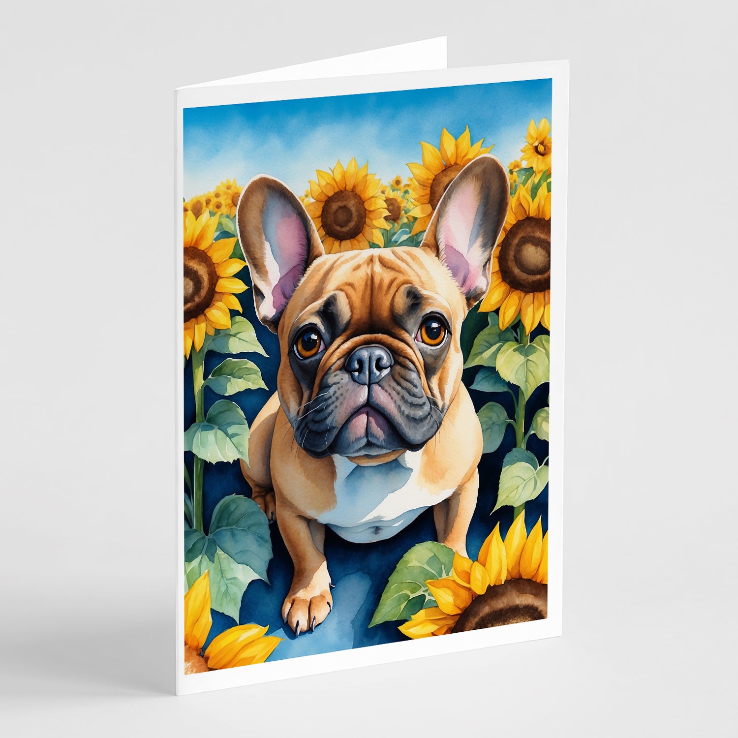 French Bulldog in Sunflowers Greeting Cards Pack of 8 Fashion