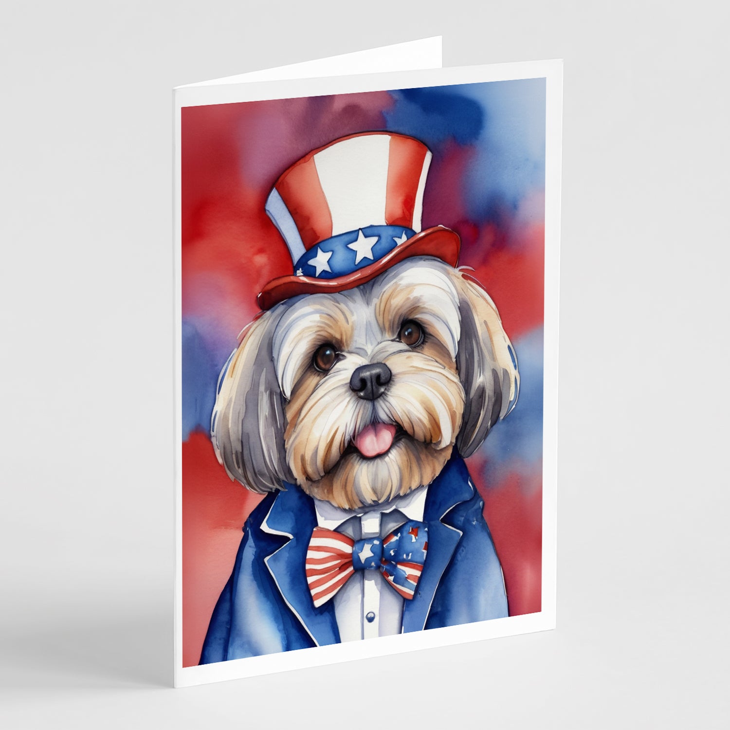 Lhasa Apso Patriotic American Greeting Cards Pack of 8 Online Hot Sale